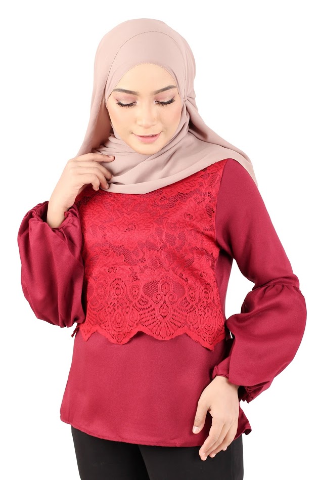 QA-365 Muslimah Lace Blouse Maroon