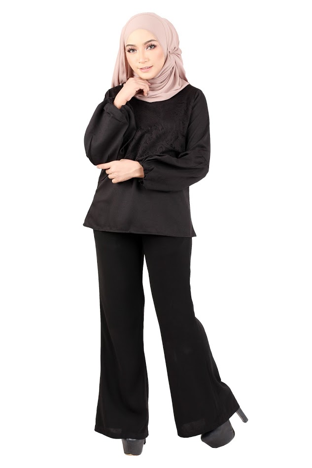 QA-365 Muslimah Lace Blouse Black