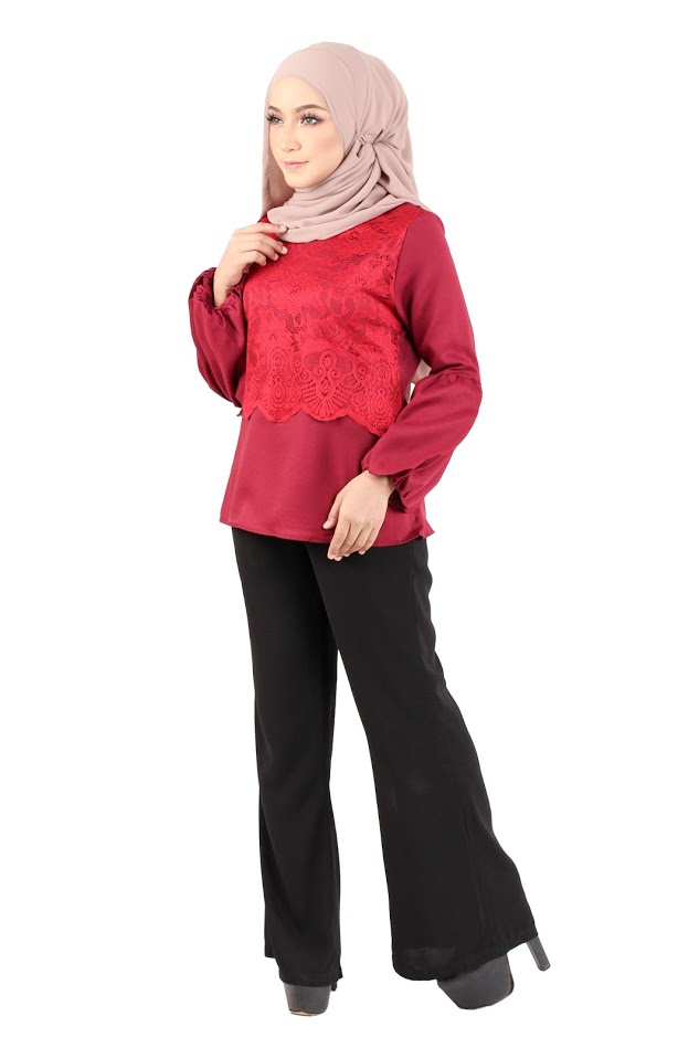 QA-365 Muslimah Lace Blouse Maroon