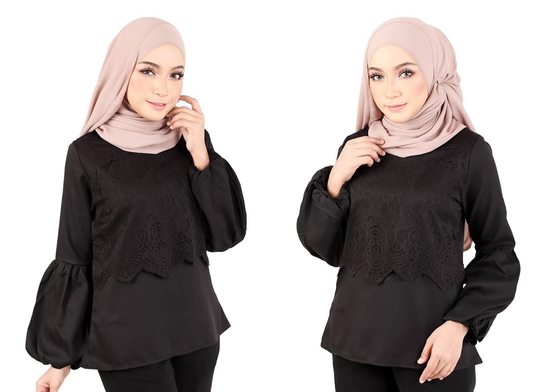 QA-365 Muslimah Lace Blouse Black