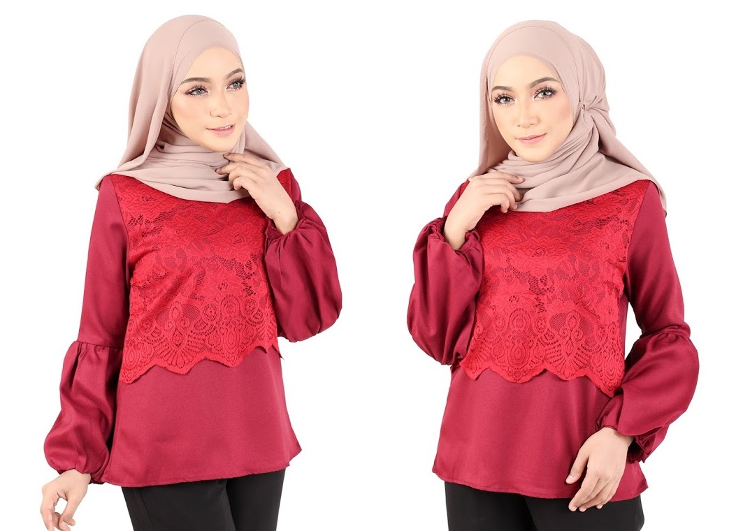 QA-365 Muslimah Lace Blouse Maroon