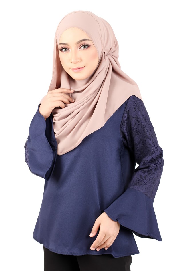 QA-366 Muslimah Flounce Sleeves Blouse Blue