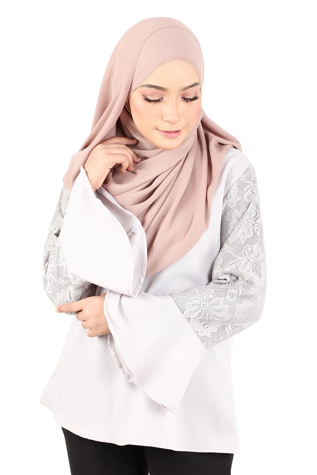 QA-366 Muslimah Flounce Sleeves Blouse Grey