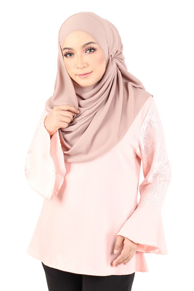 QA-366 Muslimah Flounce Sleeves Blouse Pink