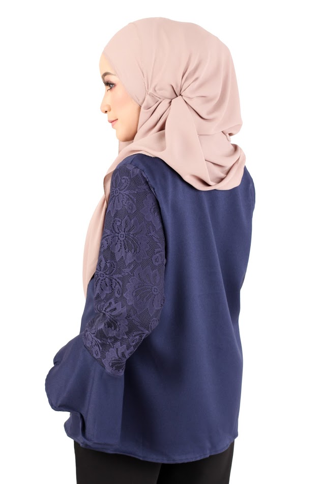 QA-366 Muslimah Flounce Sleeves Blouse Blue