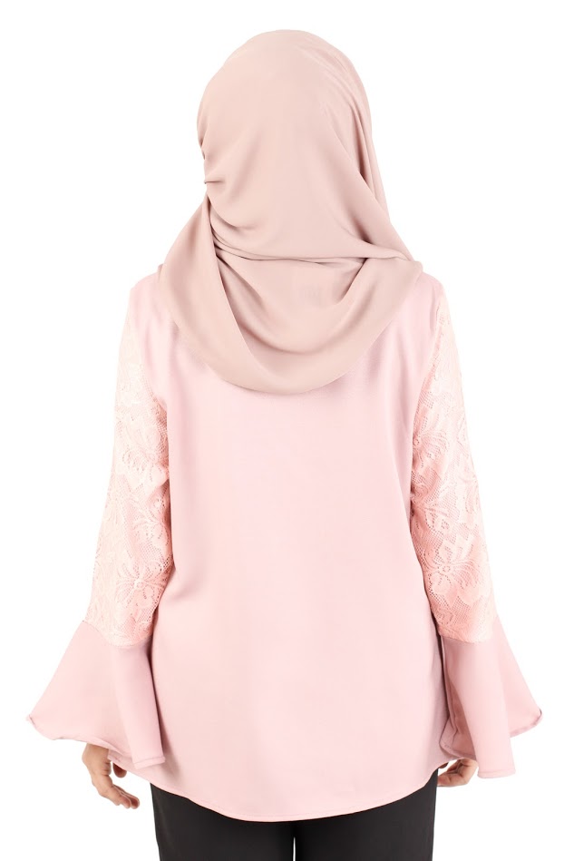 QA-366 Muslimah Flounce Sleeves Blouse Dust Pink