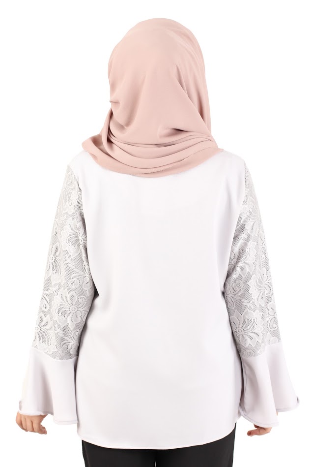 QA-366 Muslimah Flounce Sleeves Blouse Grey