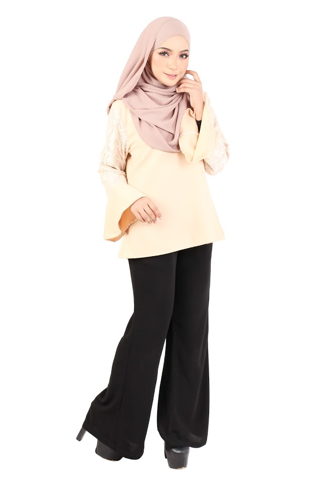 QA-366 Muslimah Flounce Sleeves Blouse Cream