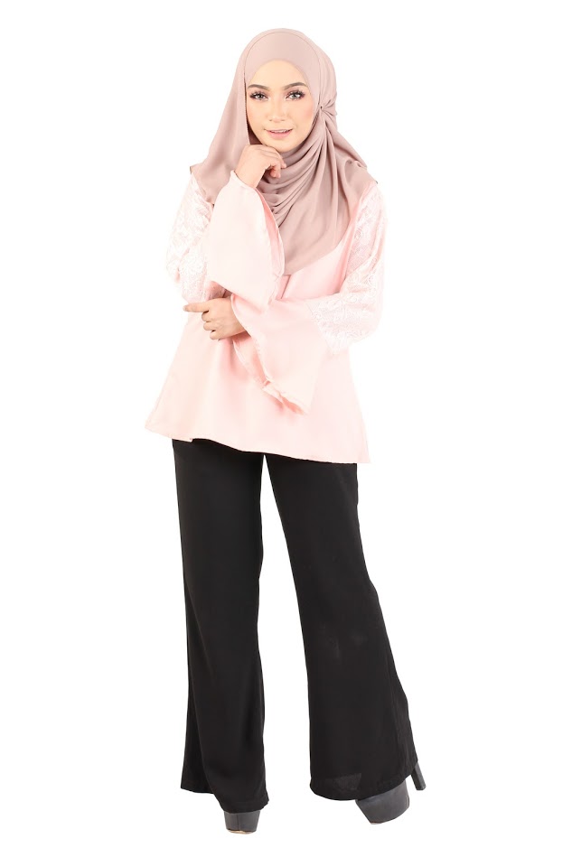 QA-366 Muslimah Flounce Sleeves Blouse Pink