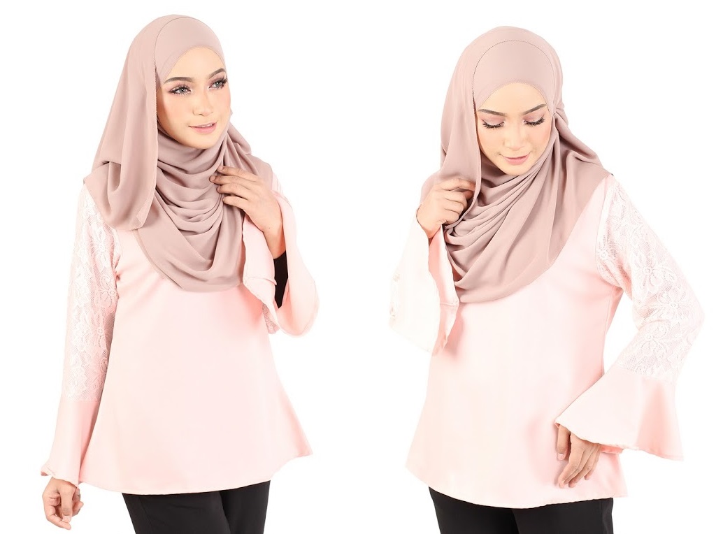 QA-366 Muslimah Flounce Sleeves Blouse Pink