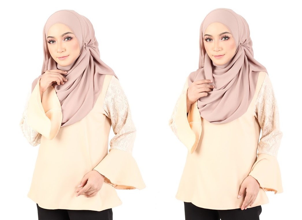 QA-366 Muslimah Flounce Sleeves Blouse Cream