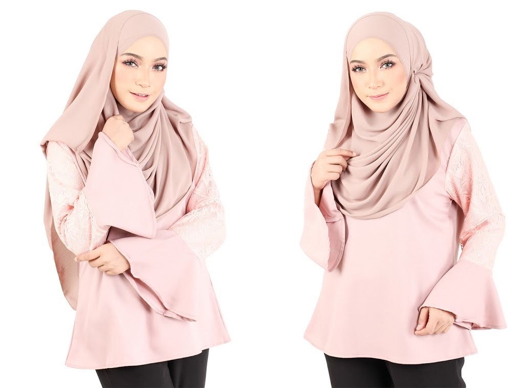 QA-366 Muslimah Flounce Sleeves Blouse Dust Pink