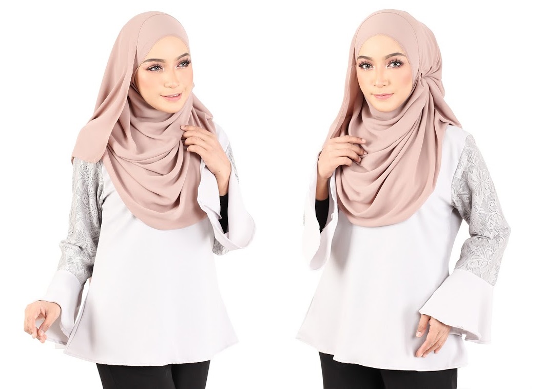 QA-366 Muslimah Flounce Sleeves Blouse Grey