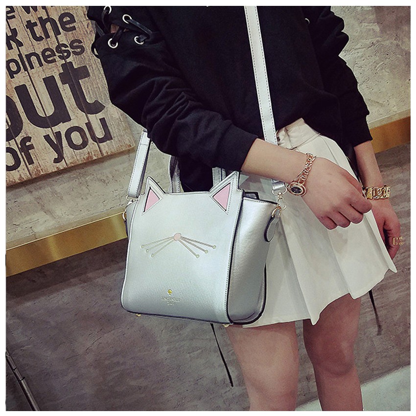 KW80266 Cute Cat Ear Tote Bag Silver