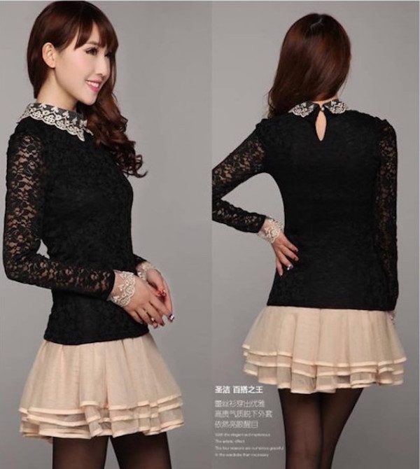 WT21236 Pretty Lace Top Black