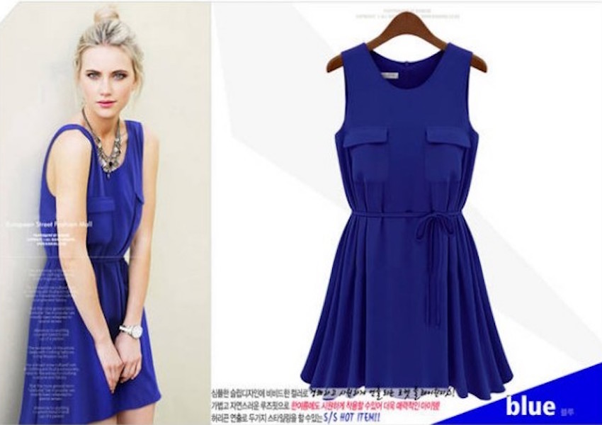 WD21349 Europe Trendy Dress Blue