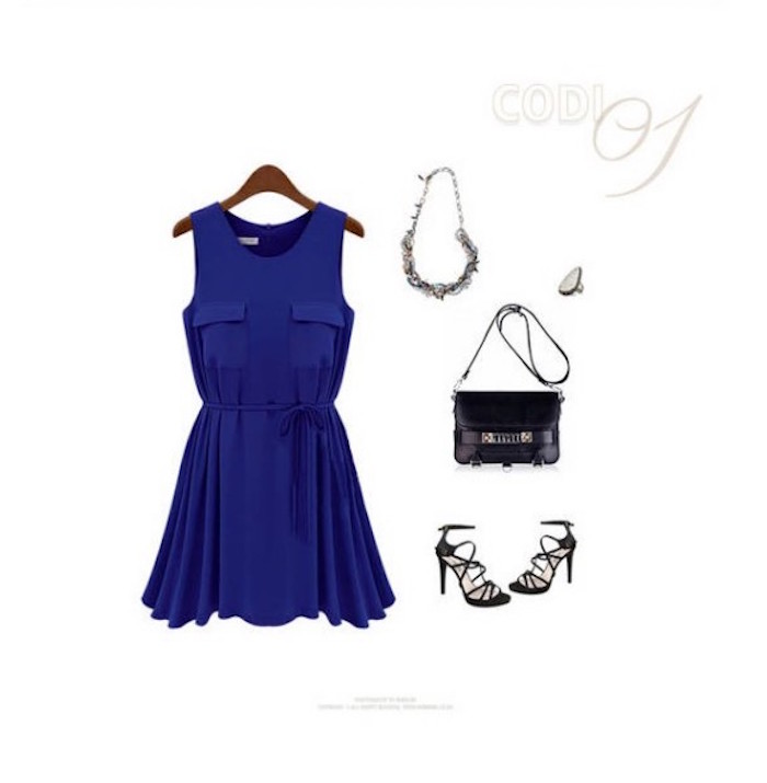 WD21349 Europe Trendy Dress Blue