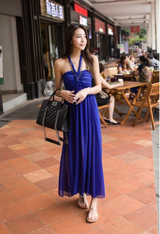 WD21357 Halter Neck Dress Blue