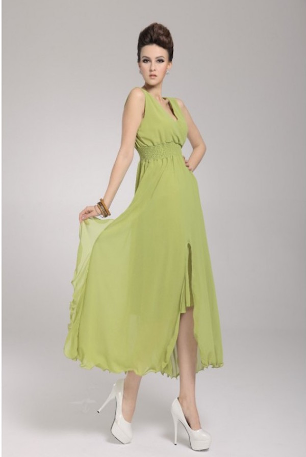 WD21363 Elegant Chiffon Dress Green