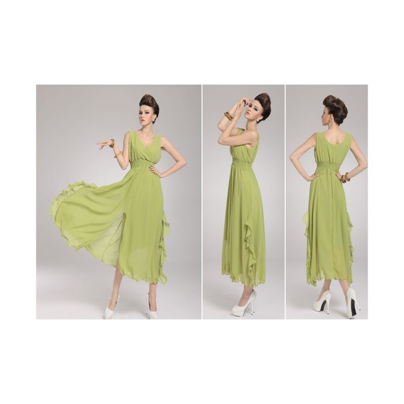 WD21363 Elegant Chiffon Dress Green