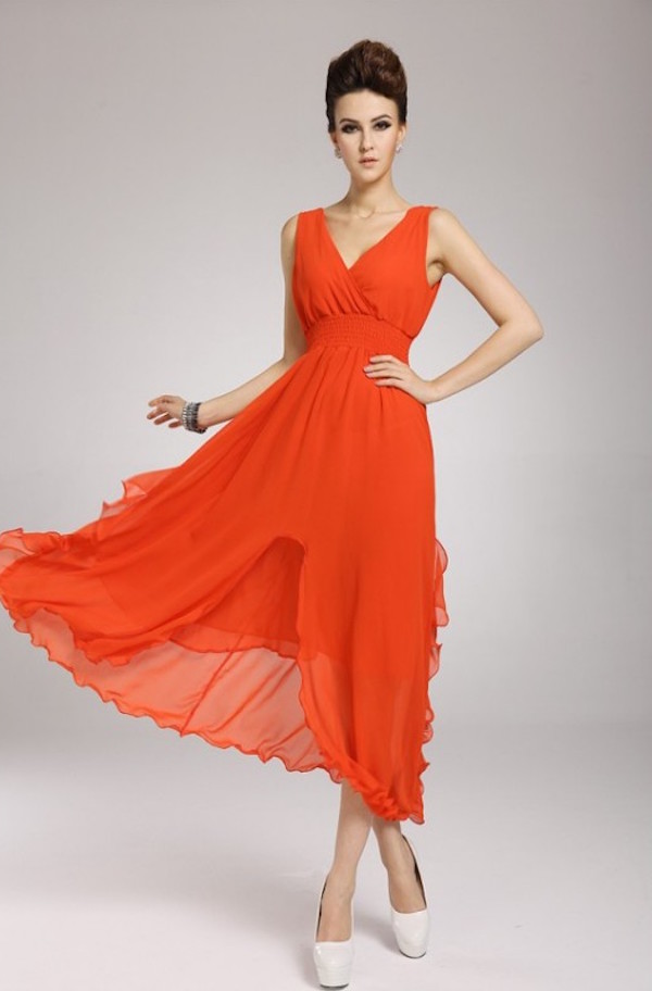 WD21363 Elegant Chiffon Dress Red