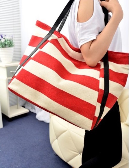 WB21397 Fashion Stripe Handbag Red