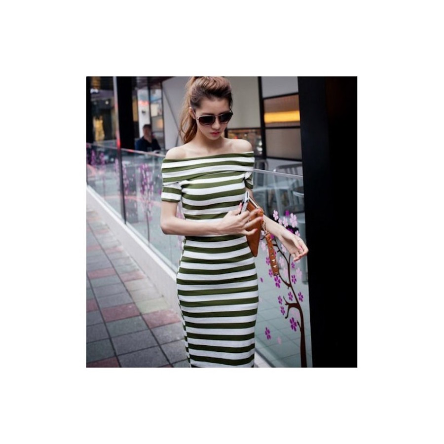 WD21404 Stylish Stripe Dress Green