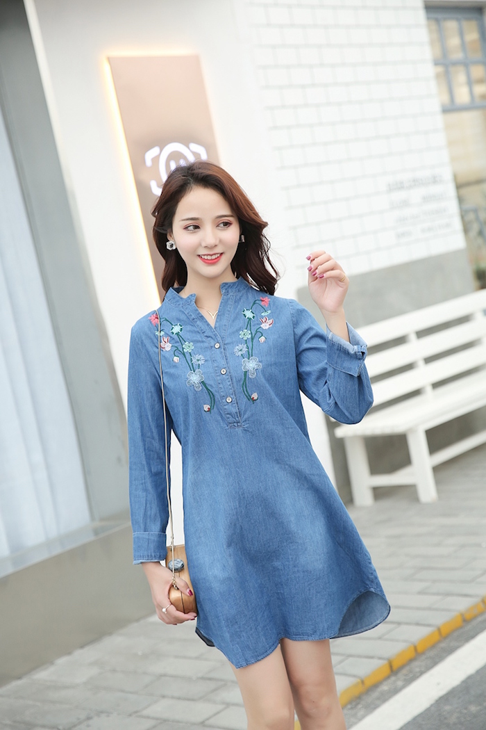 GW2224 Pretty Denim Dress Dark Blue