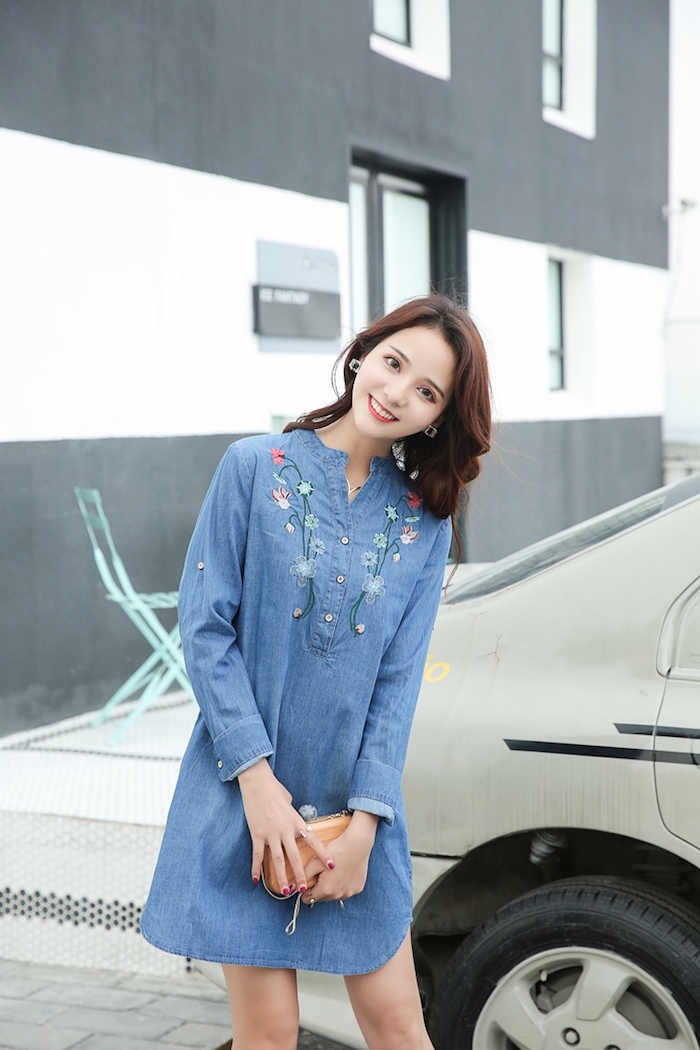 GW2224 Pretty Denim Dress Dark Blue