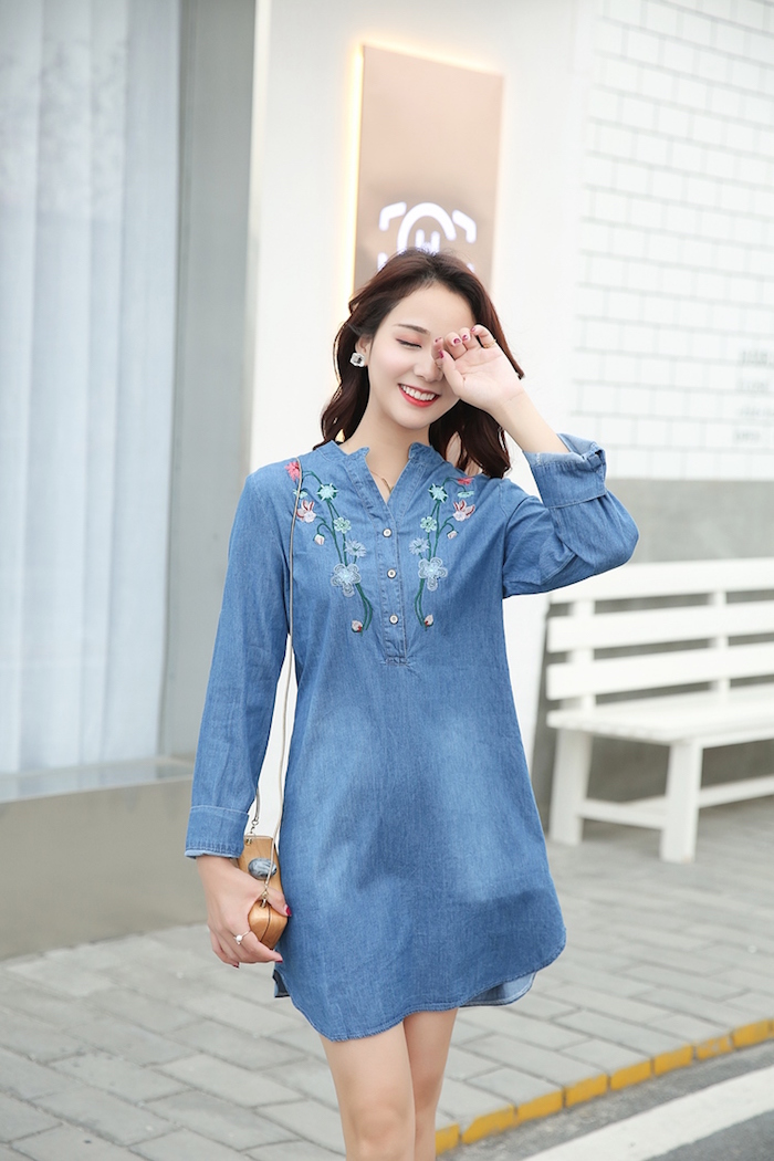 GW2224 Pretty Denim Dress Dark Blue