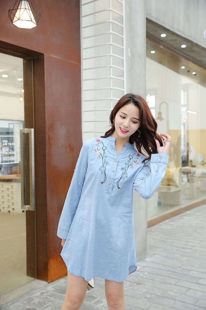 GW2224 Pretty Denim Dress Light Blue