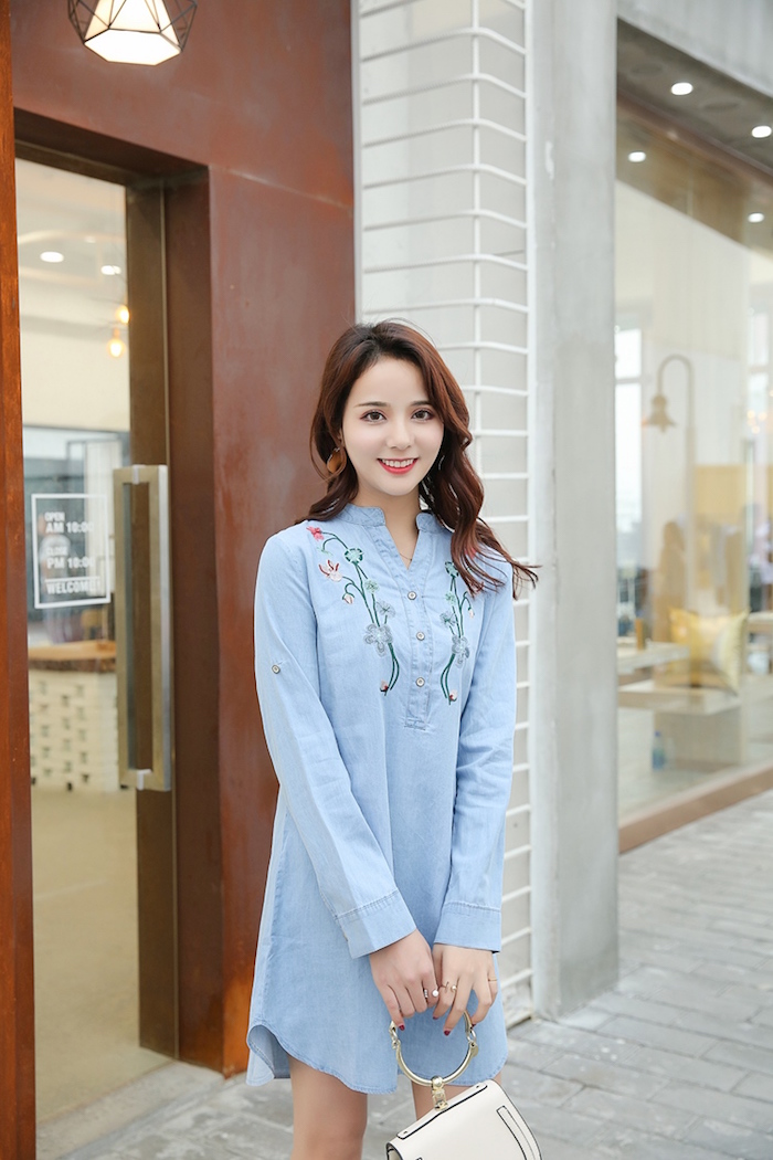 GW2224 Pretty Denim Dress Light Blue