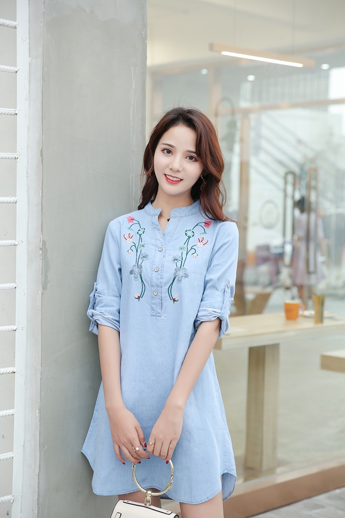 GW2224 Pretty Denim Dress Light Blue