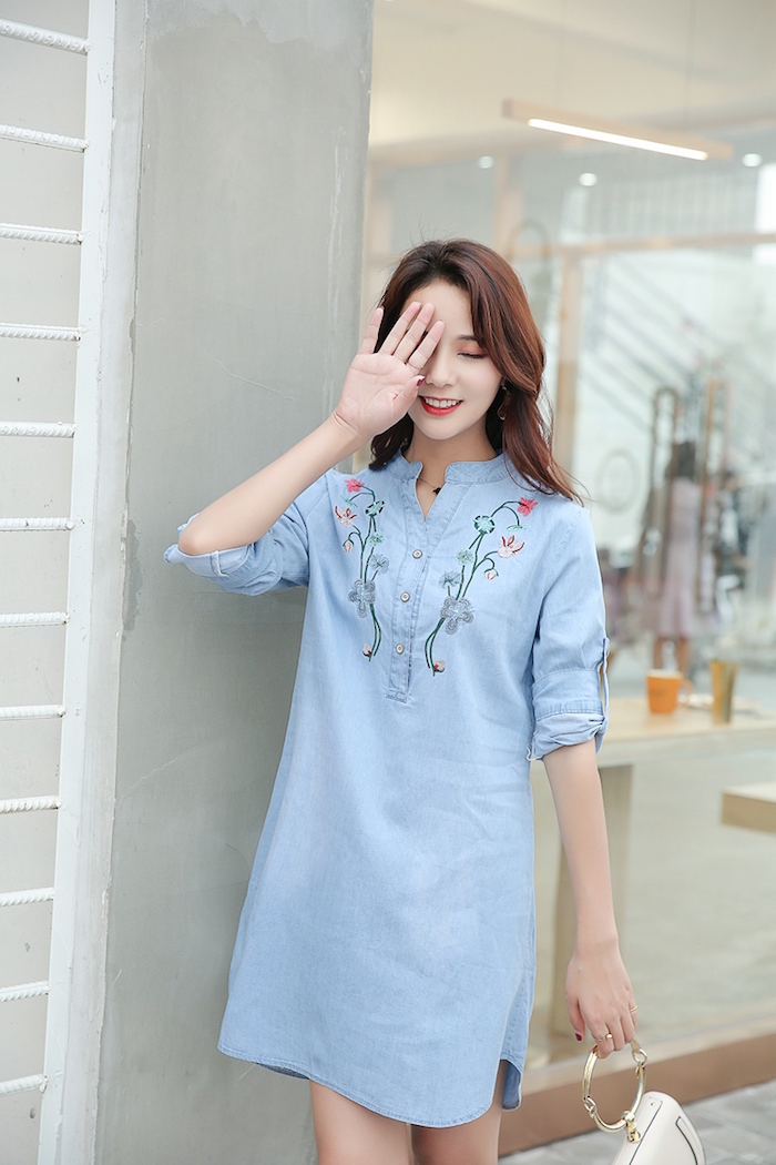 GW2224 Pretty Denim Dress Light Blue