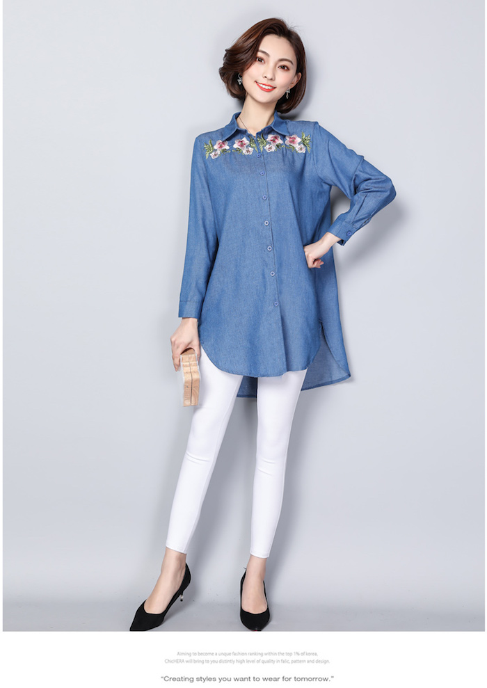 GW2225 Lovely Embroidered Top Blue