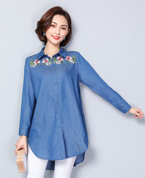 GW2225 Lovely Embroidered Top Blue