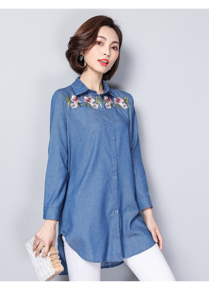 GW2225 Lovely Embroidered Top Blue