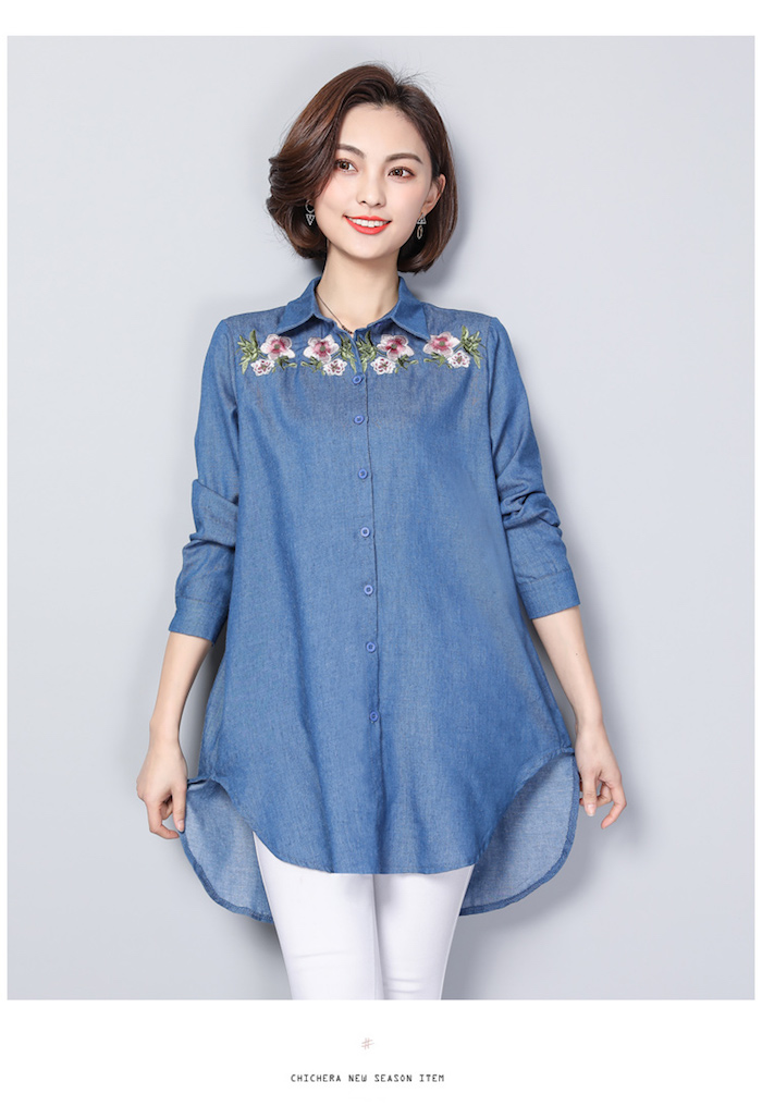 GW2225 Lovely Embroidered Top Blue