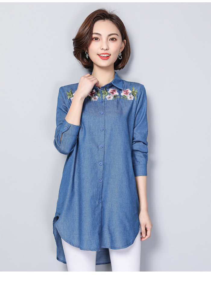 GW2225 Lovely Embroidered Top Blue