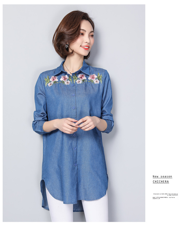 GW2225 Lovely Embroidered Top Blue