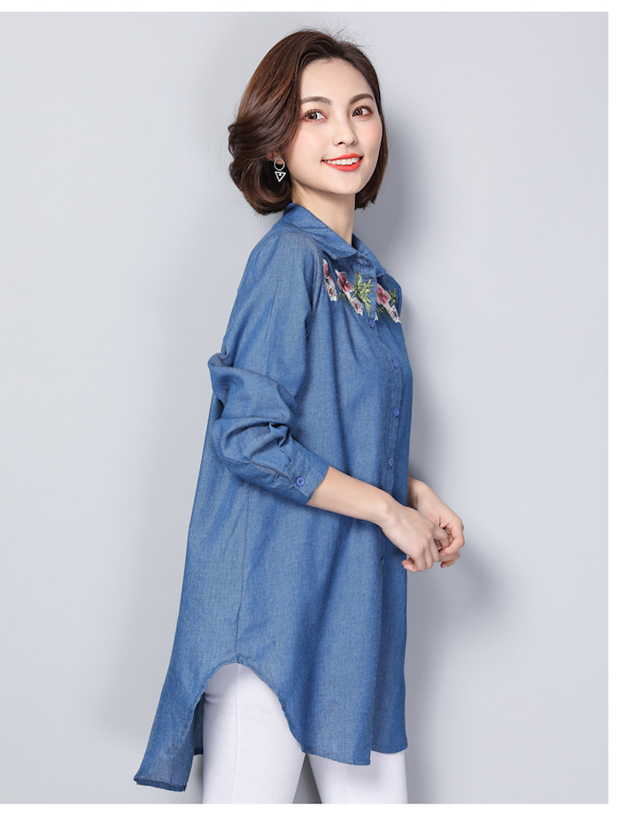 GW2225 Lovely Embroidered Top Blue