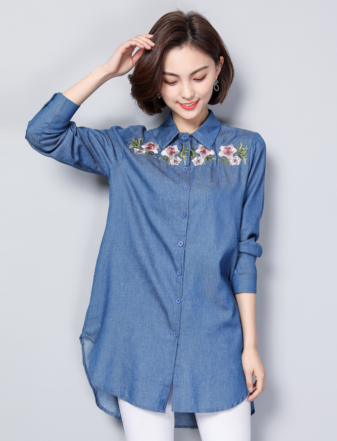 GW2225 Lovely Embroidered Top Blue