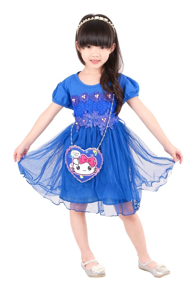 QA-382 Adorable Dress With Sling Bag Blue