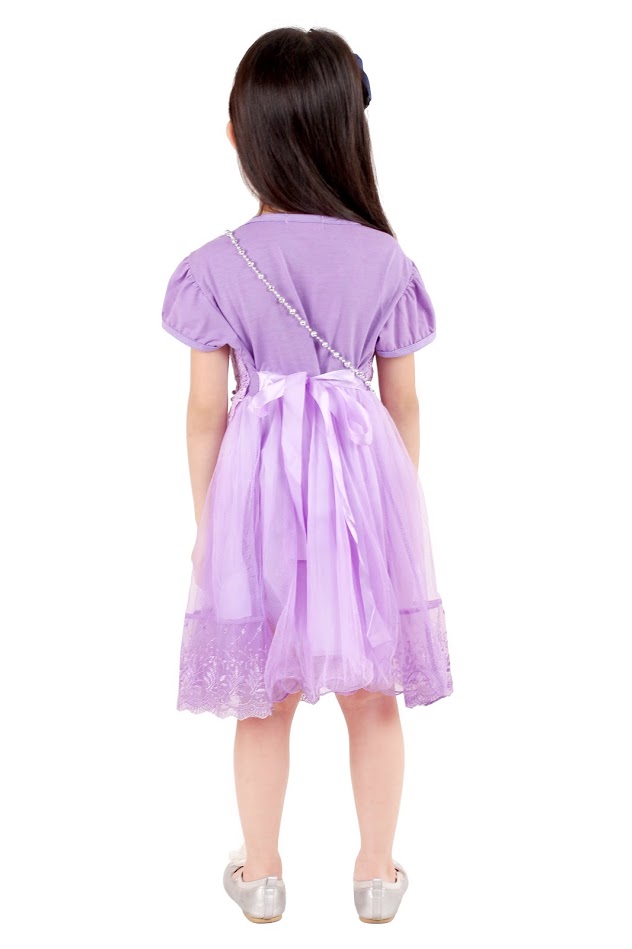 QA-383 Lovely Dress With Sling Bag Purple