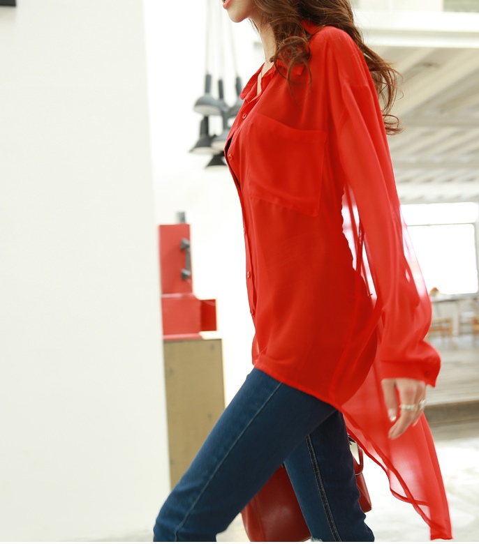 JW5027 Chiffon Fishtail Blouse Red