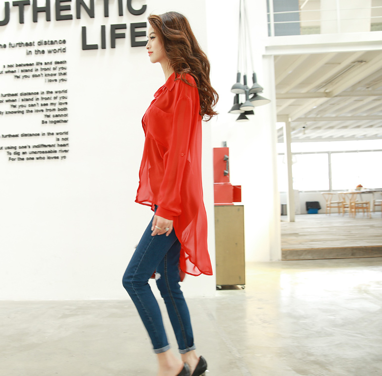 JW5027 Chiffon Fishtail Blouse Red