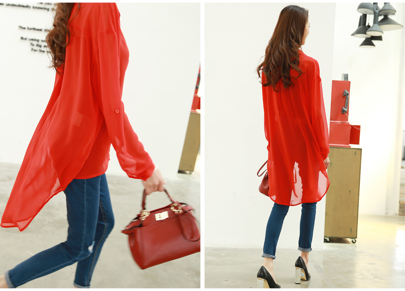 JW5027 Chiffon Fishtail Blouse Red