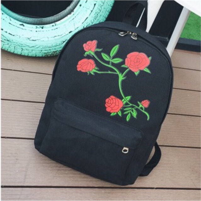 KW80291 Rose Printed Backpack Black