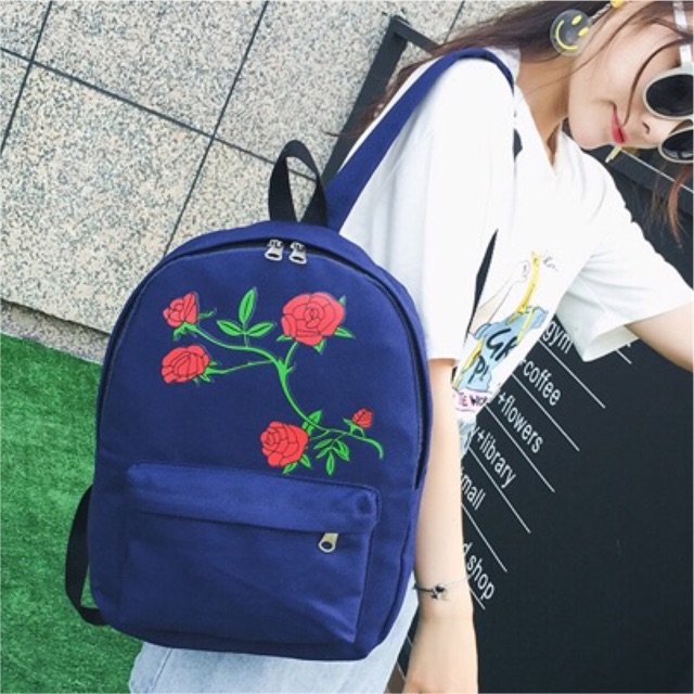 KW80291 Rose Printed Backpack Blue