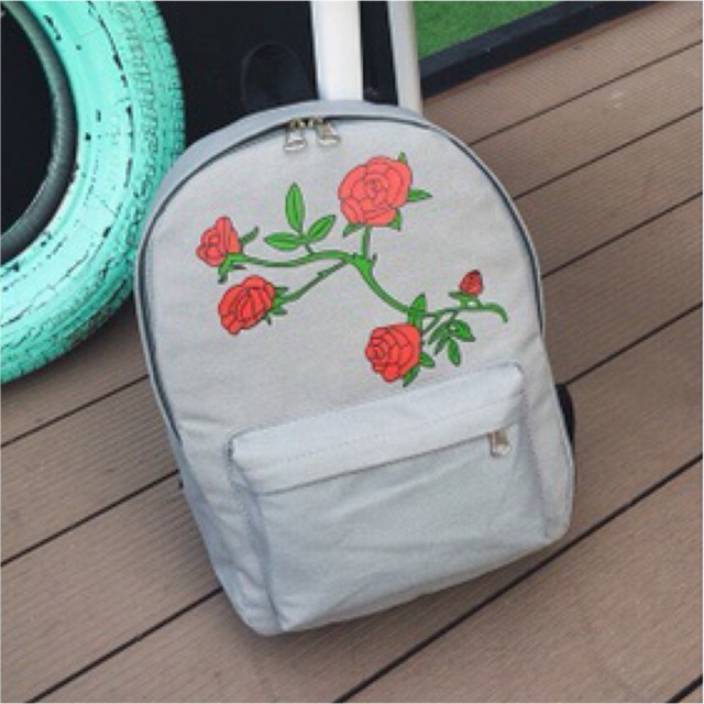 KW80291 Rose Printed Backpack Grey